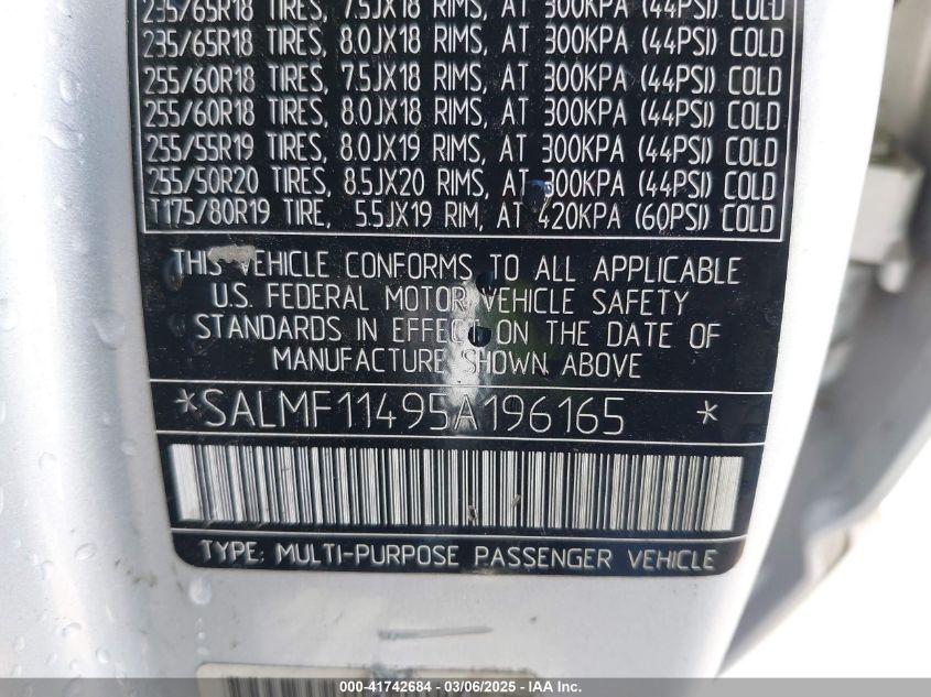 2005 Land Rover Range Rover Hse VIN: SALMF11495A196165 Lot: 41742684