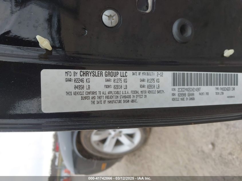 2012 Dodge Challenger Sxt VIN: 2C3CDYAG5CH214207 Lot: 41742866