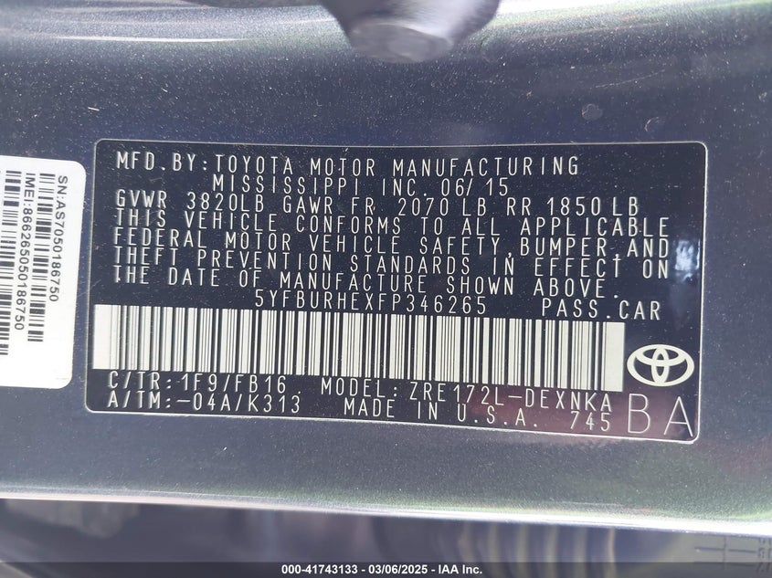 2015 TOYOTA COROLLA LE - 5YFBURHEXFP346265