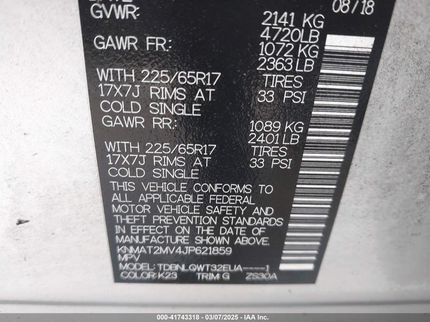 2018 NISSAN ROGUE SV - KNMAT2MV4JP621859