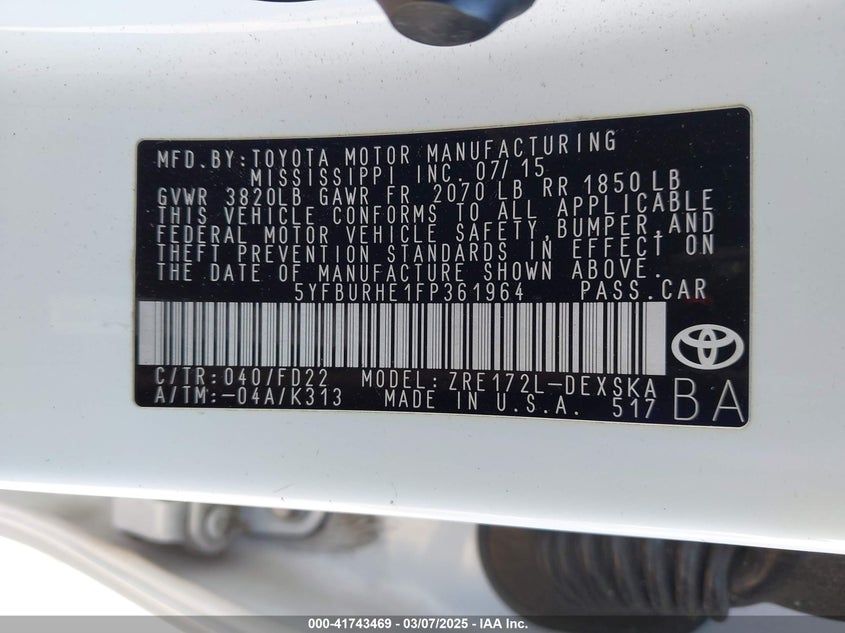 2015 TOYOTA COROLLA S PLUS - 5YFBURHE1FP361964