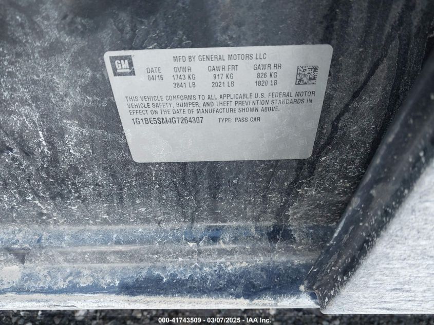 2016 Chevrolet Cruze Lt Auto VIN: 1G1BE5SM4G7264307 Lot: 41743509