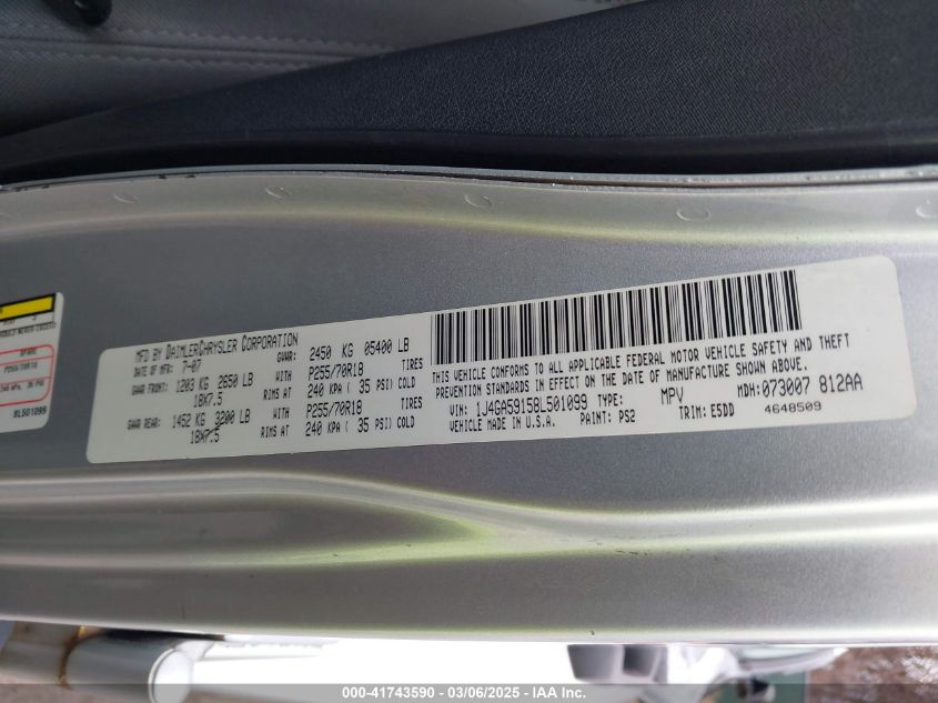 2008 Jeep Wrangler Unlimited Sahara VIN: 1J4GA59158L501099 Lot: 41743590