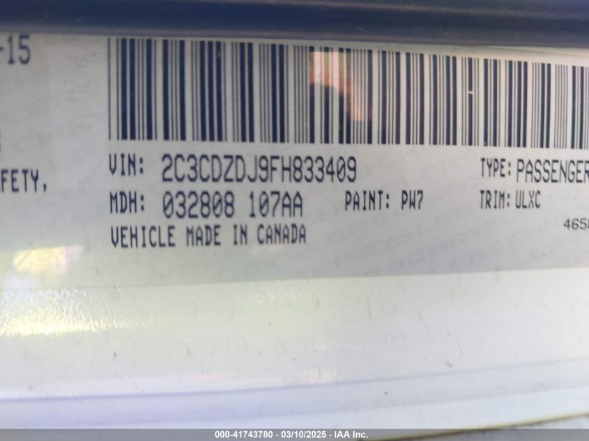 2015 Dodge Challenger Srt 392 VIN: 2C3CDZDJ9FH833409 Lot: 41743780