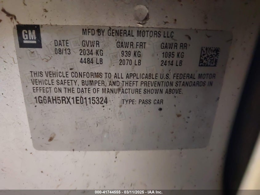 2014 CADILLAC ATS VIN: 1G6AH5RX1E0115324