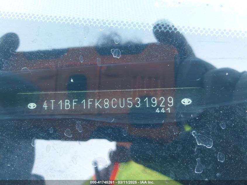 2012 Toyota Camry Se VIN: 4T1BF1FK8CU531929 Lot: 41745261