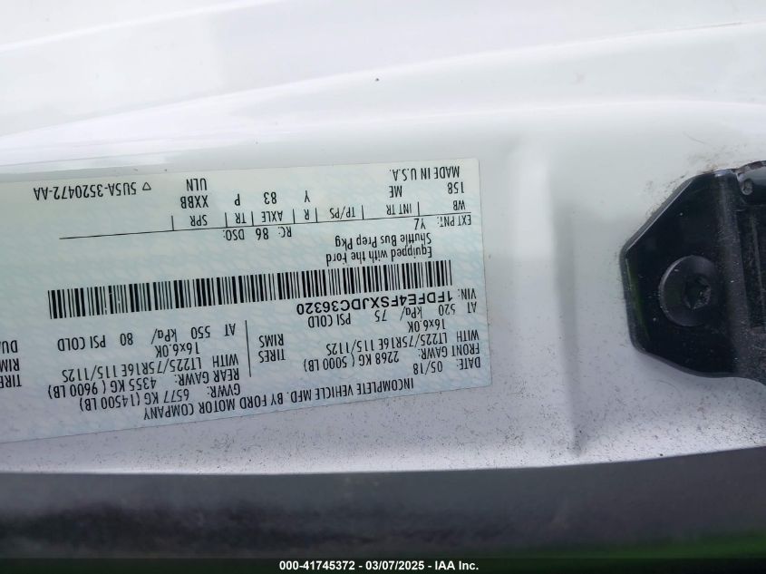 2018 Ford E-450 Cutaway VIN: 1FDFE4FSXJDC36320 Lot: 41745372