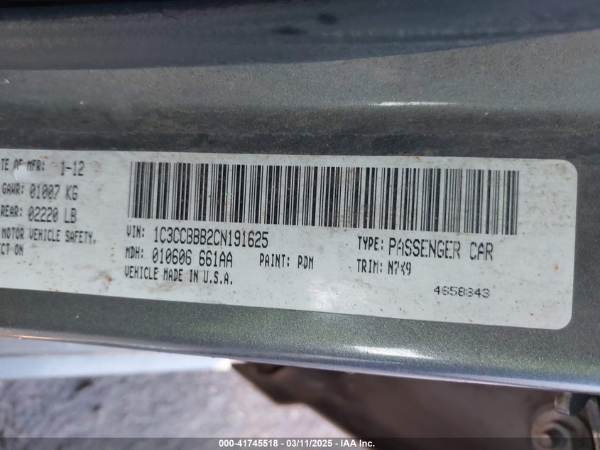 2012 CHRYSLER 200 VIN: 1C3CCBBB2CN191625