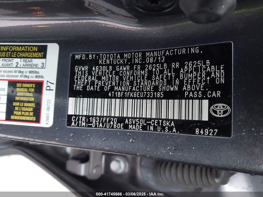 2014 TOYOTA CAMRY VIN: 4T1BF1FK6EU733185