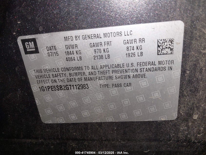 2016 CHEVROLET CRUZE LIMITED VIN: 1G1PE5SB2G7112983