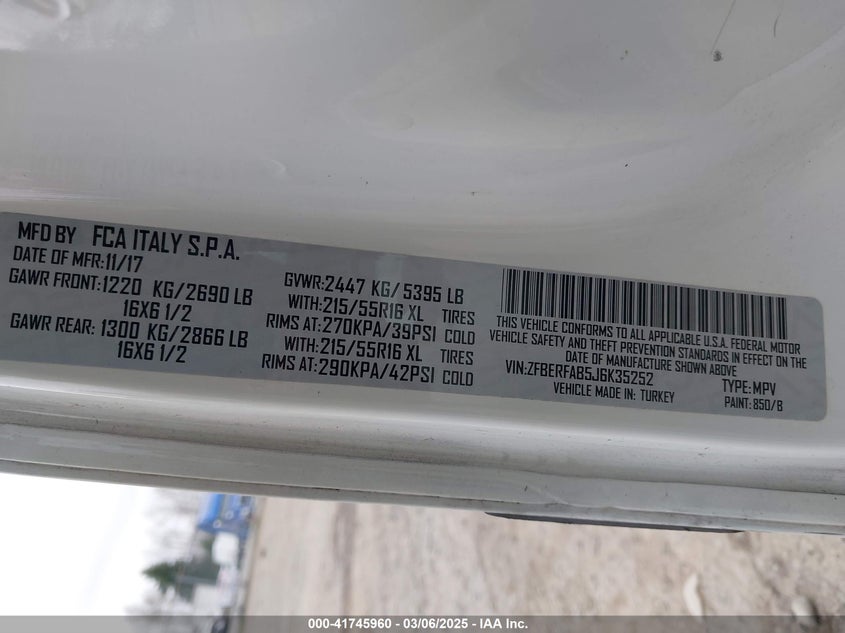 2018 RAM PROMASTER CITY TRADESMAN ZFBERFAB5J6K35252