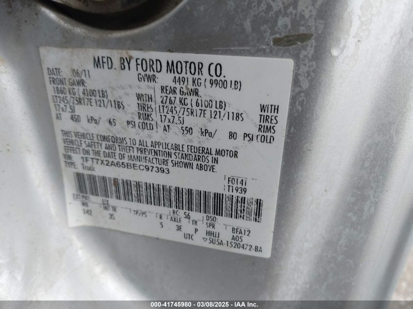 2011 Ford F-250 Xlt VIN: 1FT7X2A65BEC97393 Lot: 41745980