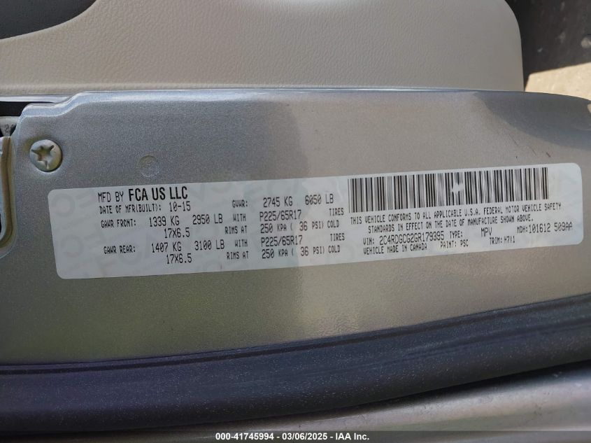 2016 Dodge Grand Caravan Sxt VIN: 2C4RDGCG2GR179395 Lot: 41745994