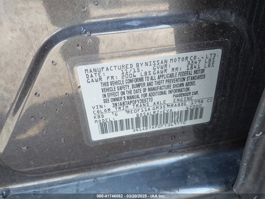 2015 NISSAN SENTRA VIN: 3N1AB7AP0FY369770
