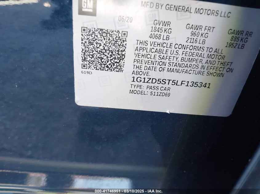 2020 CHEVROLET MALIBU FWD LT - 1G1ZD5ST5LF135341