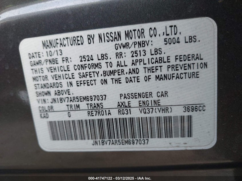 2014 INFINITI Q50 PREMIUM - JN1BV7AR5EM697037