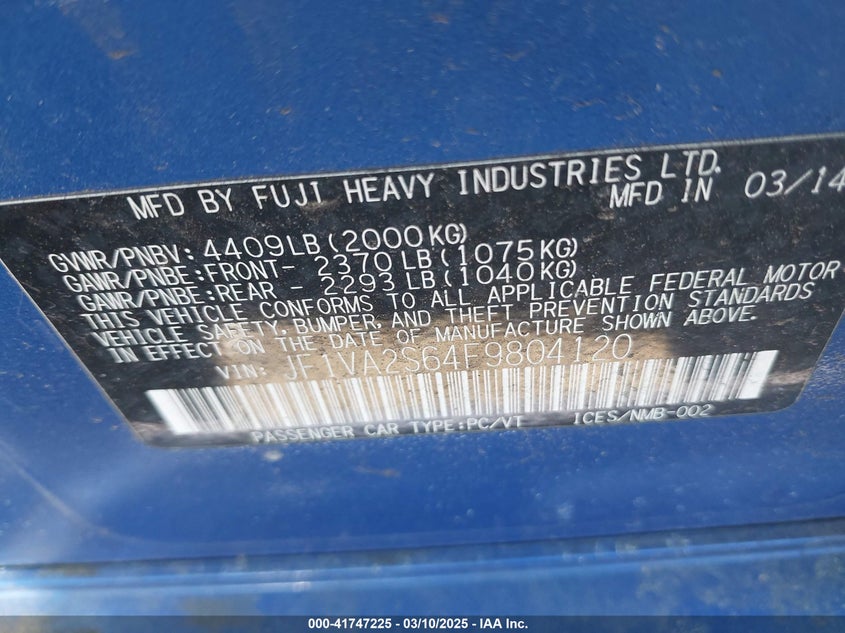 2015 SUBARU WRX STI LIMITED - JF1VA2S64F9804120