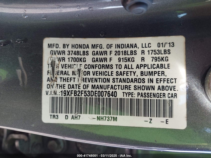 2013 HONDA CIVIC LX - 19XFB2F53DE007640