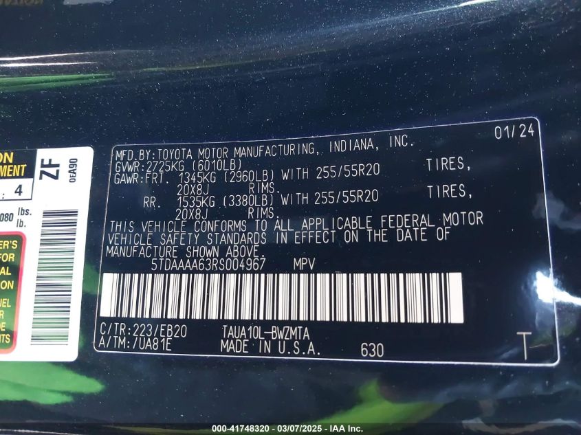 2024 Lexus Tx 350 Premium VIN: 5TDAAAA63RS004967 Lot: 41748320