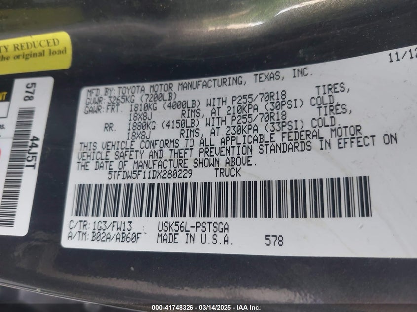 2013 TOYOTA TUNDRA GRADE 5.7L V8 - 5TFDW5F11DX280229