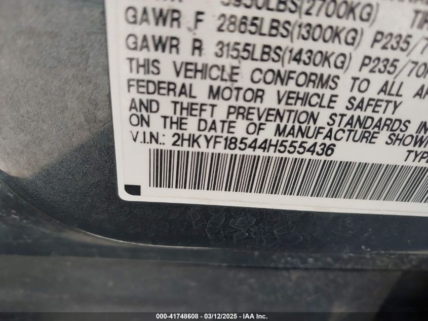 2004 Honda Pilot Ex-L VIN: 2HKYF18544H555436 Lot: 41748608