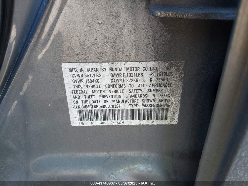 2013 HONDA FIT SPORT - JHMGE8H59DC070307