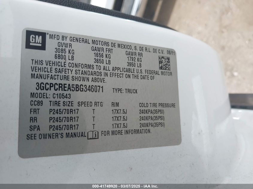 2011 Chevrolet Silverado 1500 Ls VIN: 3GCPCREA5BG346071 Lot: 41749920