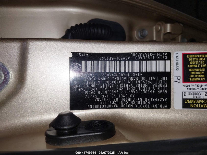 2012 TOYOTA CAMRY VIN: 4T4BF1FK8CR241082