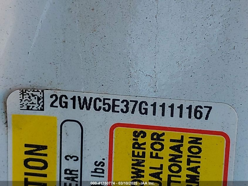 2016 Chevrolet Impala Limited Ltz VIN: 2G1WC5E37G111167 Lot: 41750774