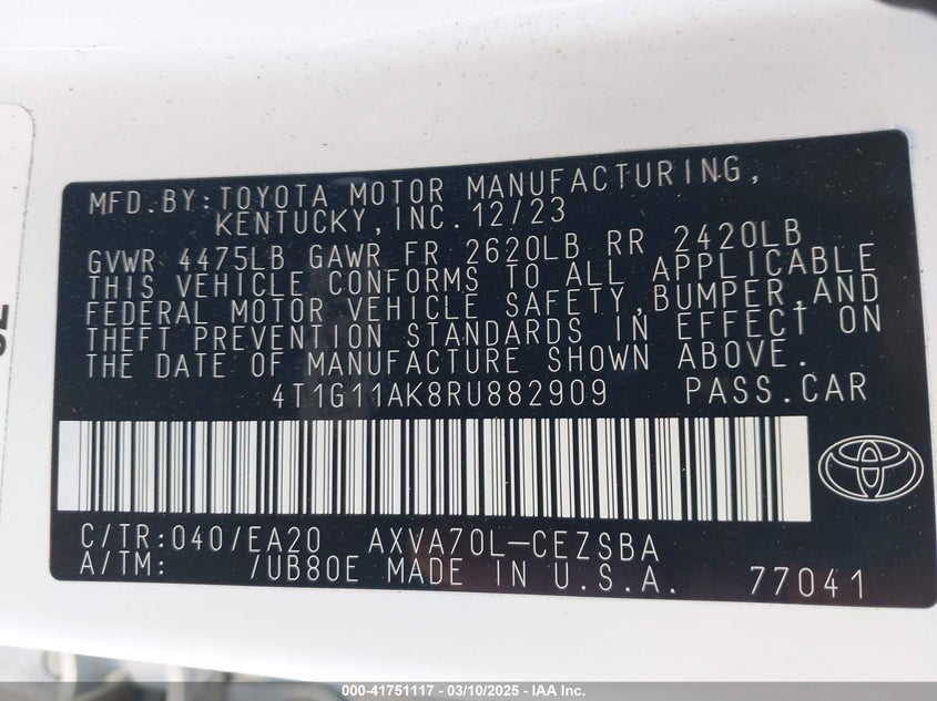 2024 TOYOTA CAMRY SE - 4T1G11AK8RU882909
