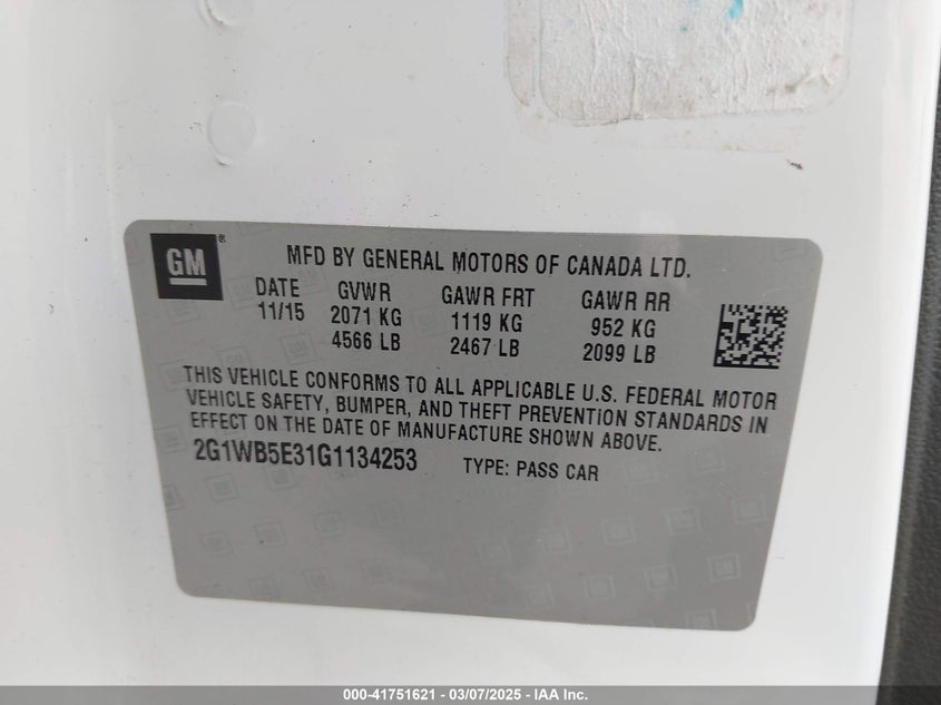 2016 CHEVROLET IMPALA LIMITED LT - 2G1WB5E31G1134253