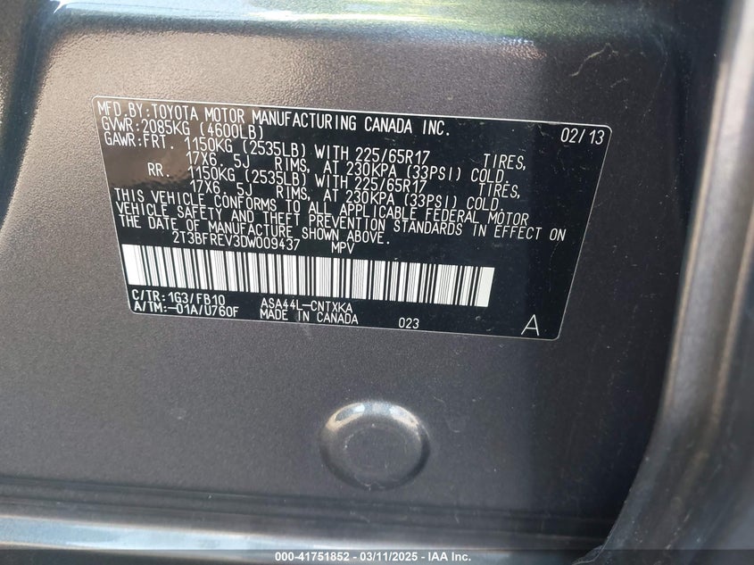 2013 TOYOTA RAV4 LE - 2T3BFREV3DW009437