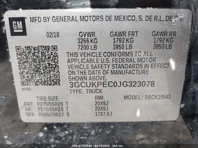 2018 CHEVROLET SILVERADO 1500 CUSTOM - 3GCUKPEC0JG323078