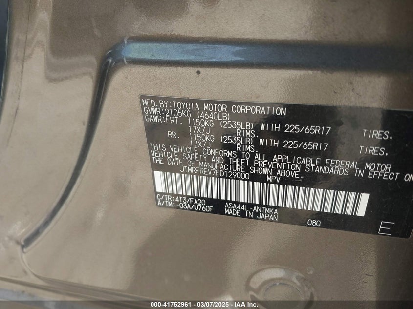 2015 TOYOTA RAV4 XLE - JTMRFREV7FD129000