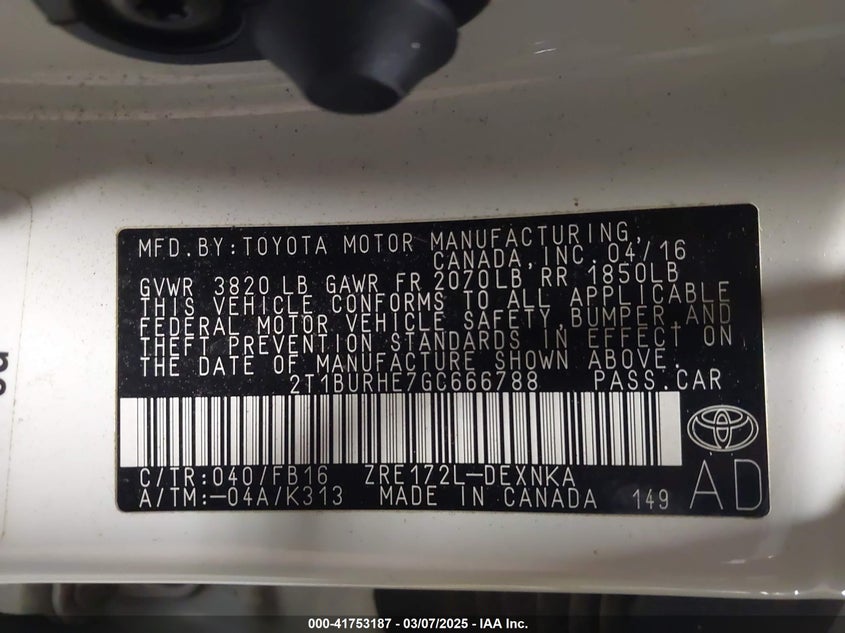 2016 TOYOTA COROLLA LE - 2T1BURHE7GC666788