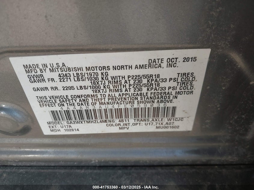 2015 MITSUBISHI OUTLANDER SPORT ES - 4A4AR3AU4FE059036