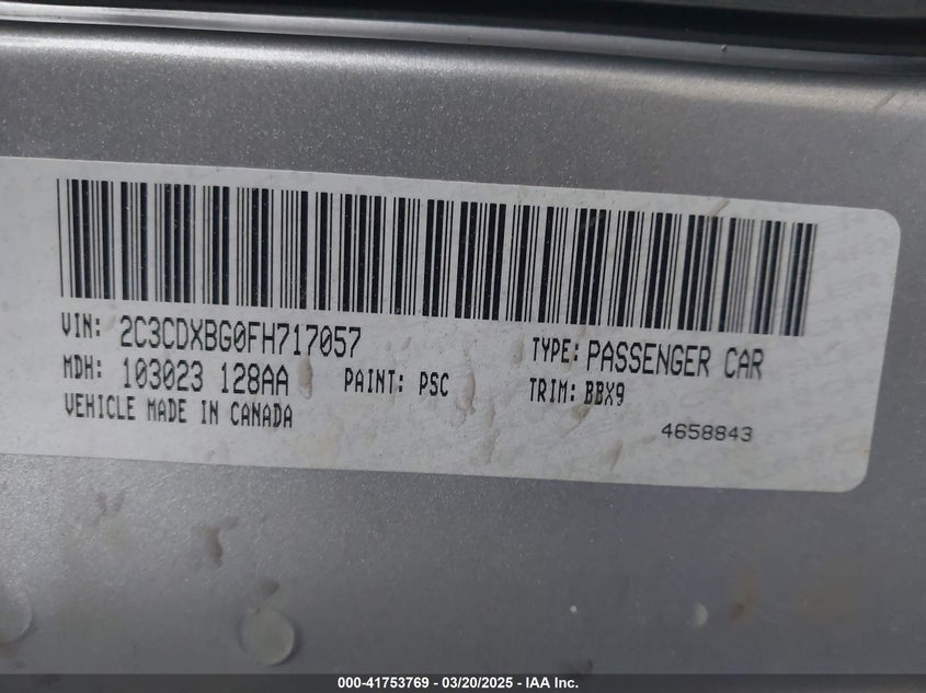 2015 Dodge Charger Se VIN: 2C3CDXBG0FH717057 Lot: 41753769