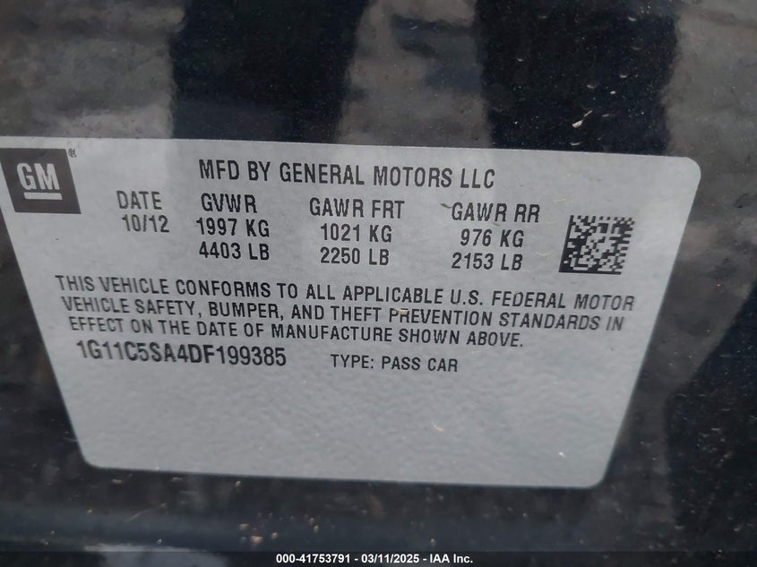 2013 CHEVROLET MALIBU 1LT - 1G11C5SA4DF199385