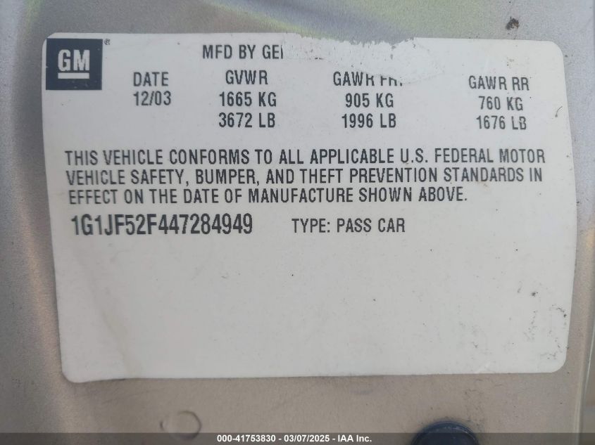 2004 Chevrolet Cavalier Ls VIN: 1G1JF52F447284949 Lot: 41753830