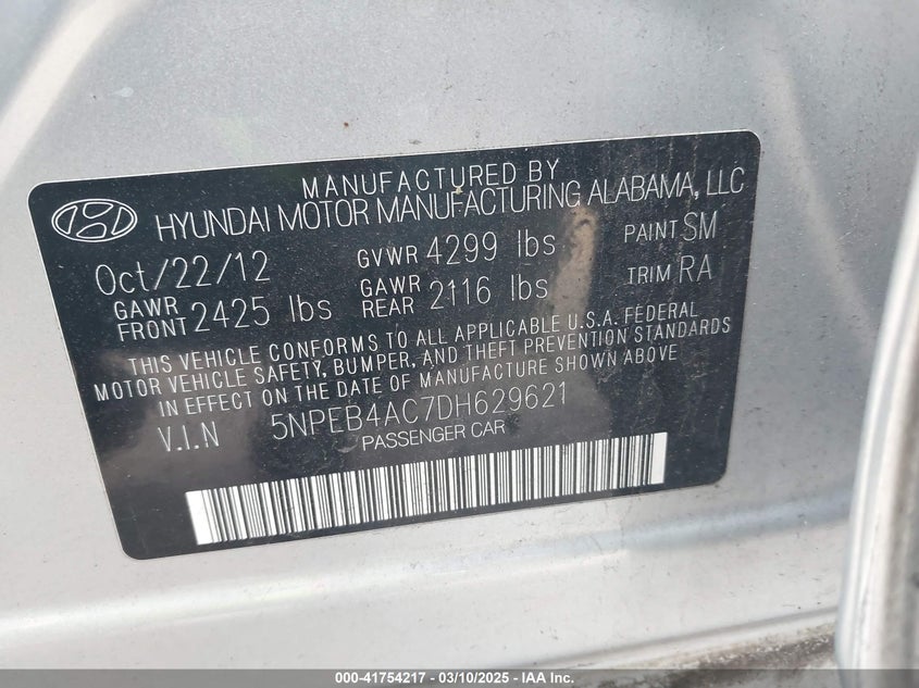 2013 HYUNDAI SONATA GLS - 5NPEB4AC7DH629621