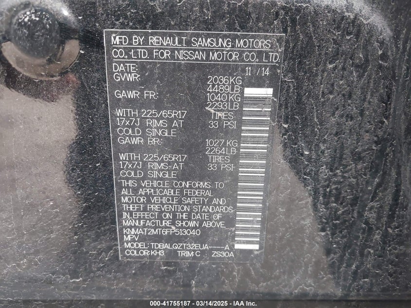 2015 NISSAN ROGUE SV - KNMAT2MT6FP513040