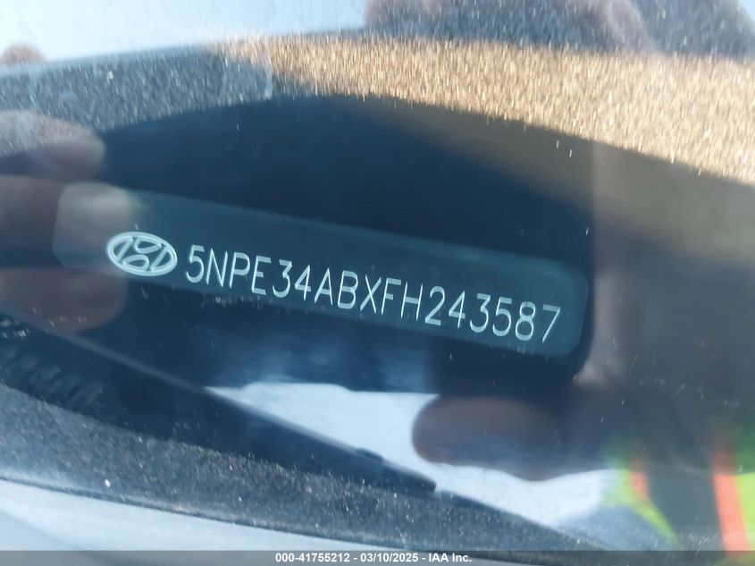 2015 Hyundai Sonata Limited 2.0T VIN: 5NPE34ABXFH243587 Lot: 41755212