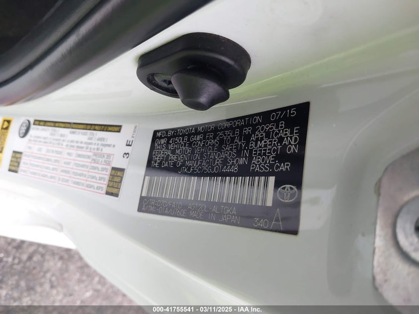 2016 SCION TC VIN: JTKJF5C75GJ014448