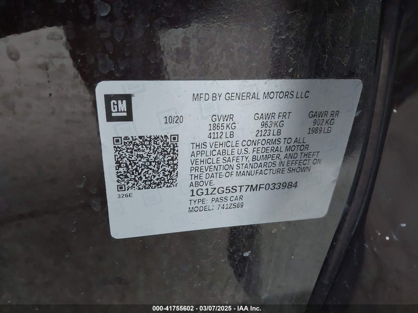 2021 CHEVROLET MALIBU FWD RS - 1G1ZG5ST7MF033984