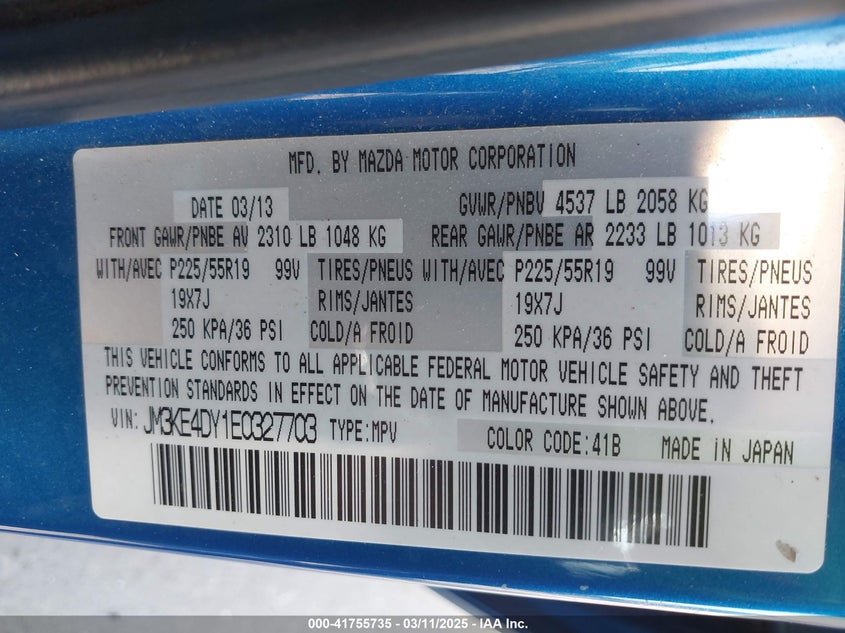 2014 MAZDA CX-5 VIN: JM3KE4DY1E0327703