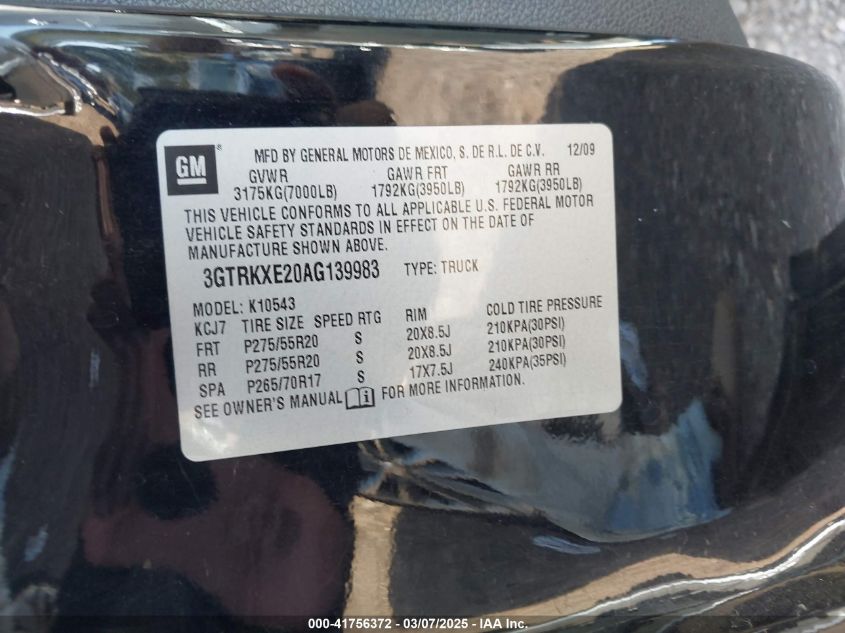 2010 GMC Sierra 1500 Denali VIN: 3GTRKXE20AG139983 Lot: 41756372