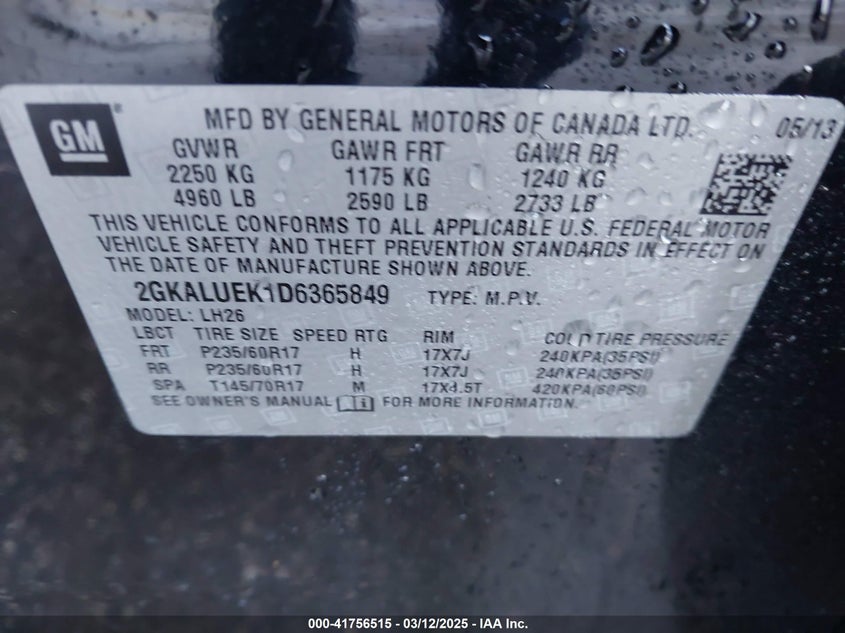 2013 GMC TERRAIN SLT-1 - 2GKALUEK1D6365849