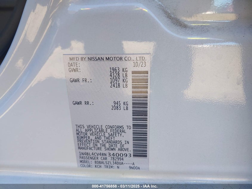 2024 NISSAN ALTIMA VIN: 1N4BL4CV4RN340093