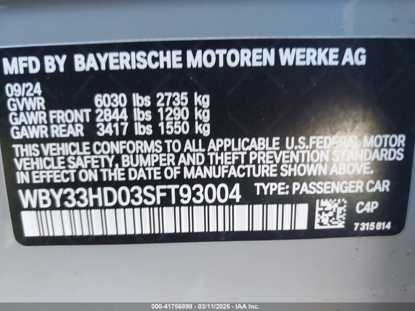 2025 BMW i4 - WBY33HD03SFT93004