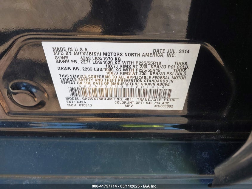 2015 MITSUBISHI OUTLANDER SPORT ES - 4A4AP3AU0FE001494